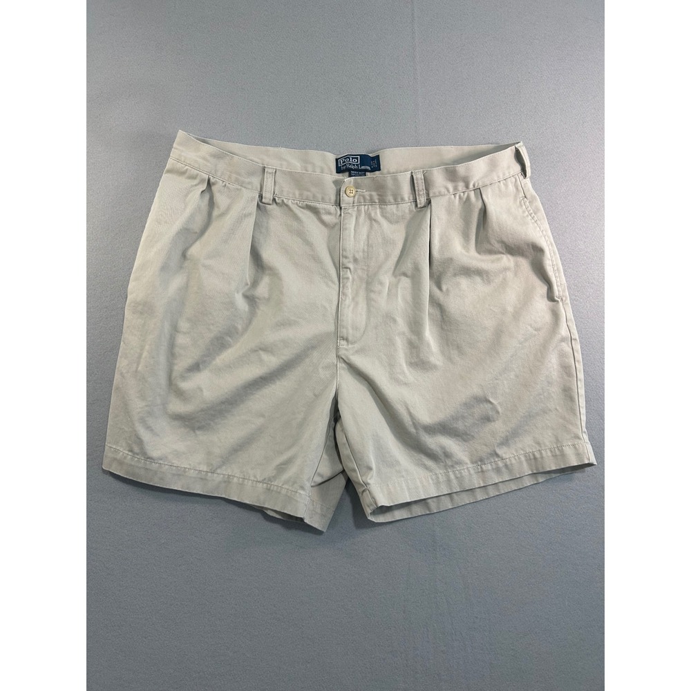 Polo Ralph Lauren Andrew Short Mens 42 Tan Pleated Chino Cotton Twill Classic